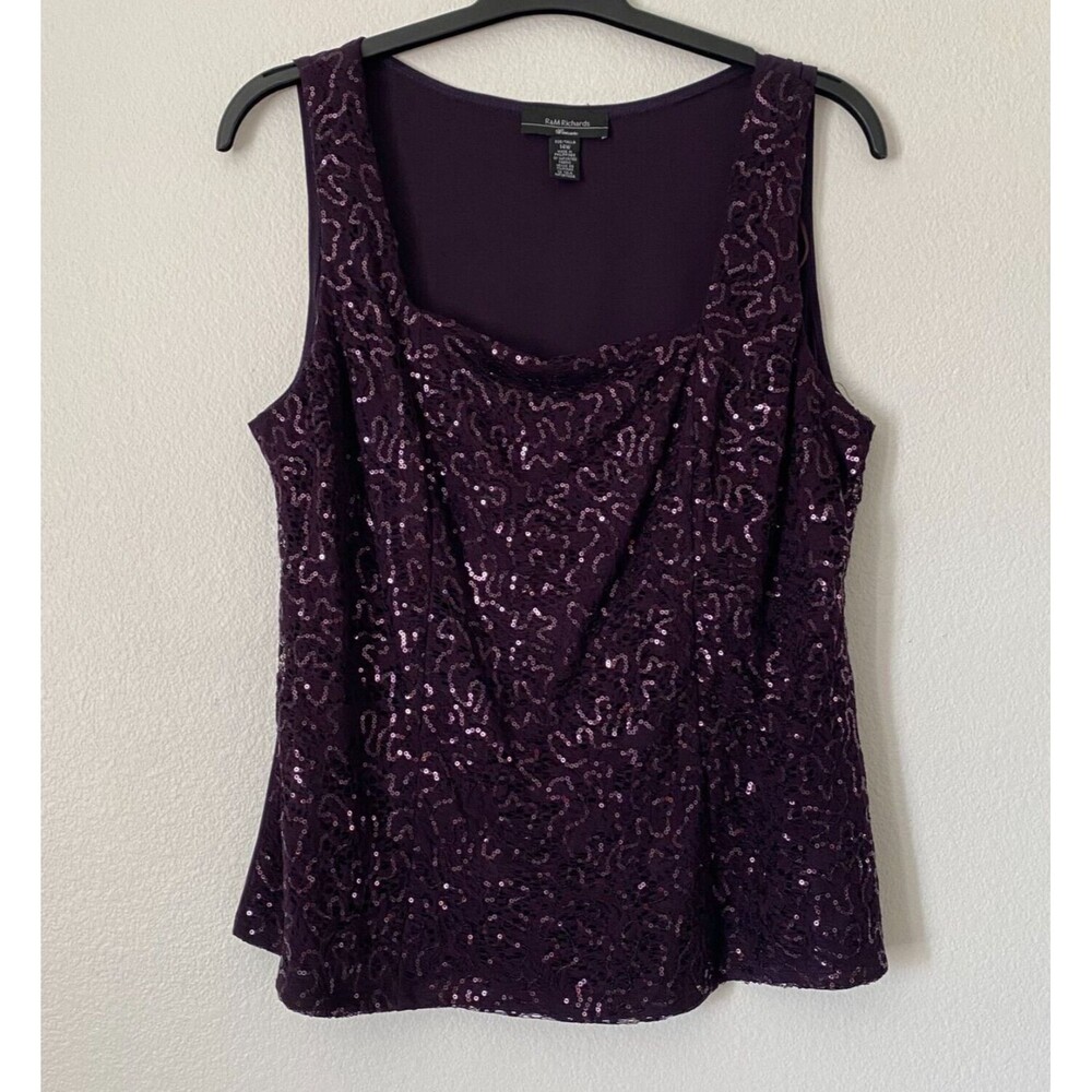 R&M Richards Women's Sleeveless Purple Sequin Tank Size 14W Square Neck
